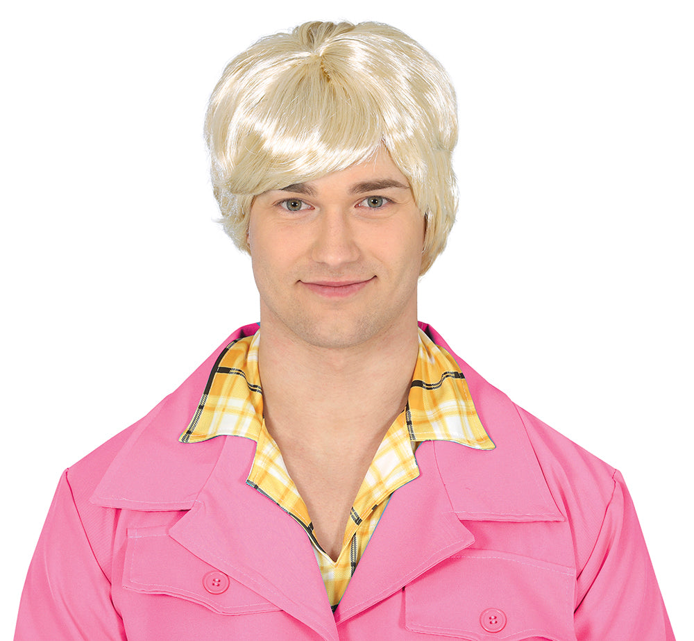BLONDE MEN'S WIG 80'S, PVC BOX