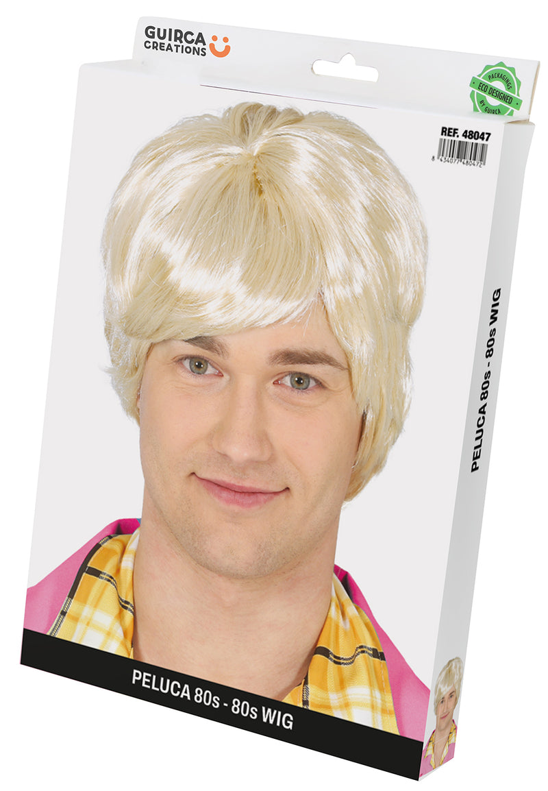BLONDE MEN'S WIG 80'S, PVC BOX
