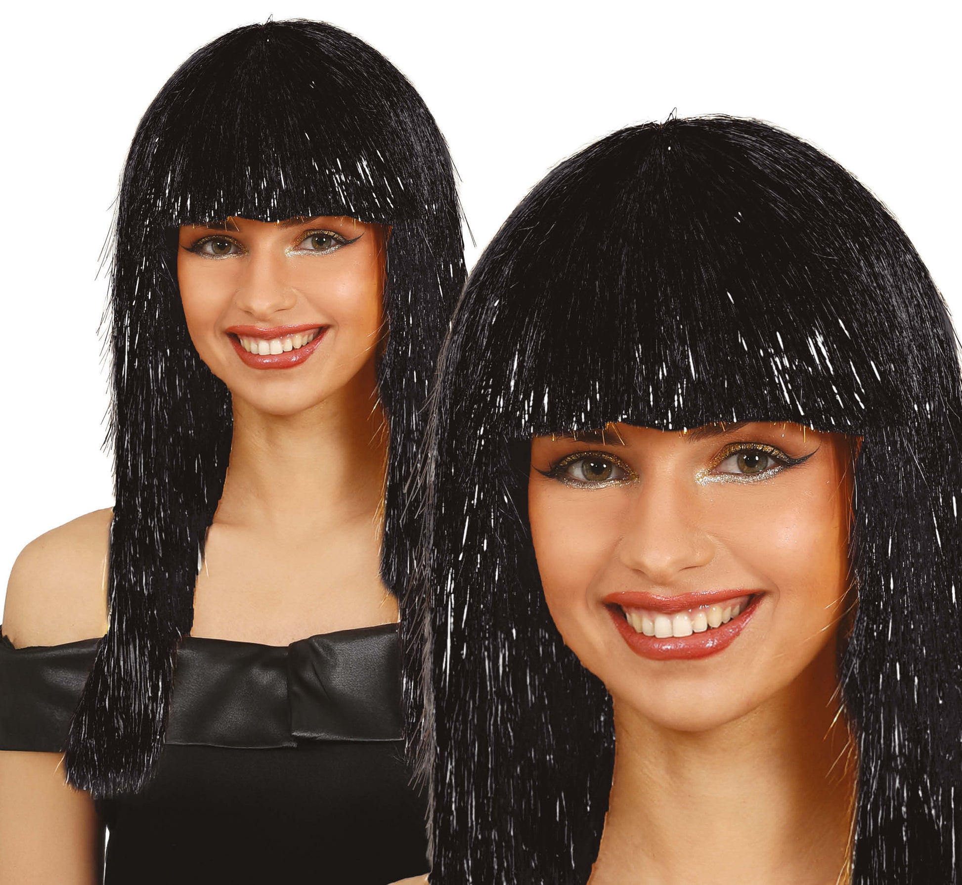 TINSEL LONG WIG, BLACK, ADULT