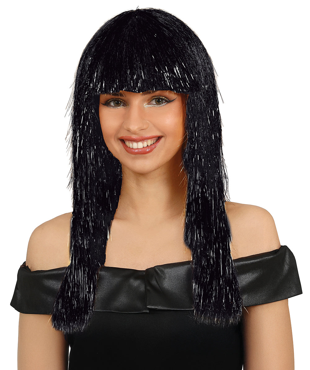 TINSEL LONG WIG, BLACK, ADULT