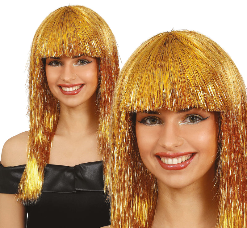 TINSEL LONG WIG, GOLD, ADULT
