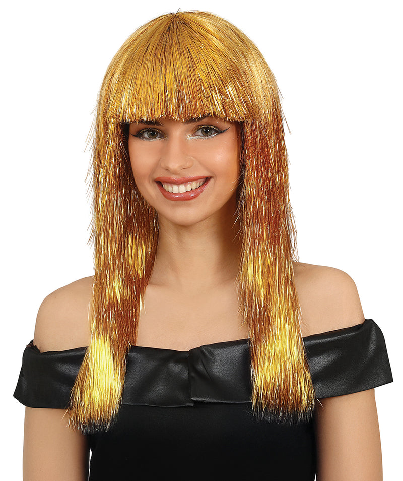 TINSEL LONG WIG, GOLD, ADULT