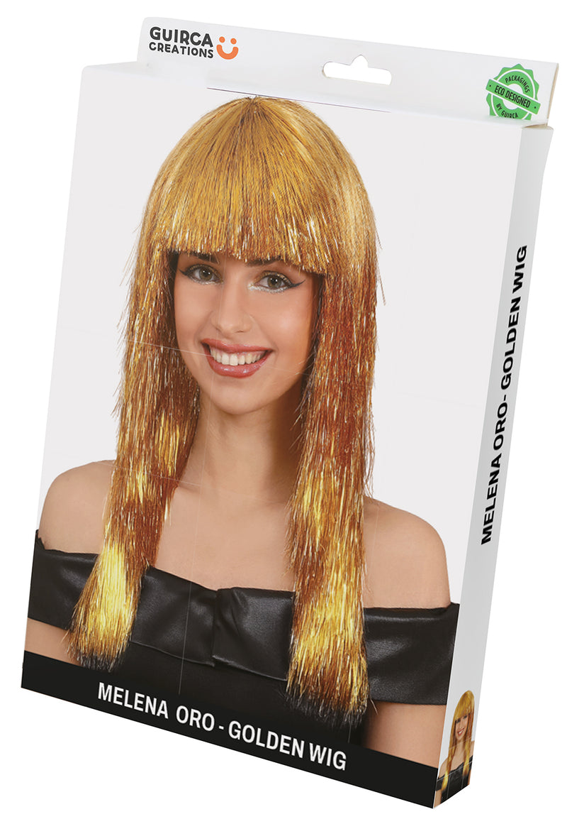 TINSEL LONG WIG, GOLD, ADULT
