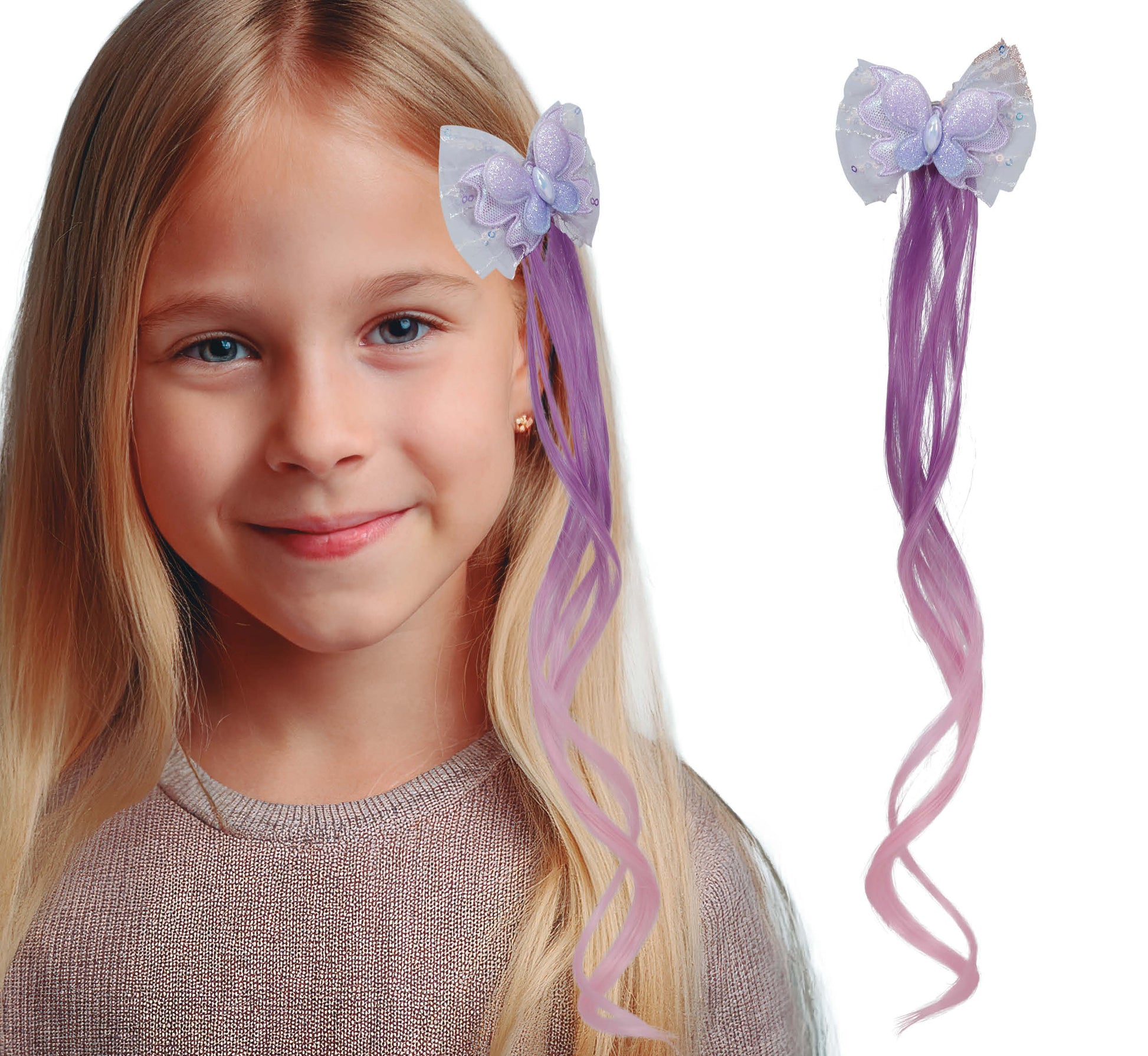 LILAC HAIR EXTENSION WITH BUTTERFLY 35 CM