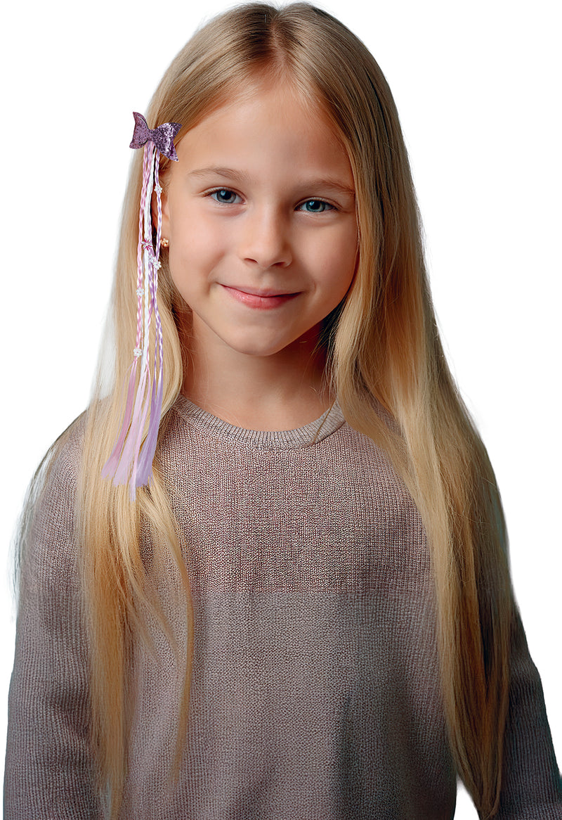 LILAC/PINK BRAIDED HAIR EXTENSION WITH BOW 30 CM