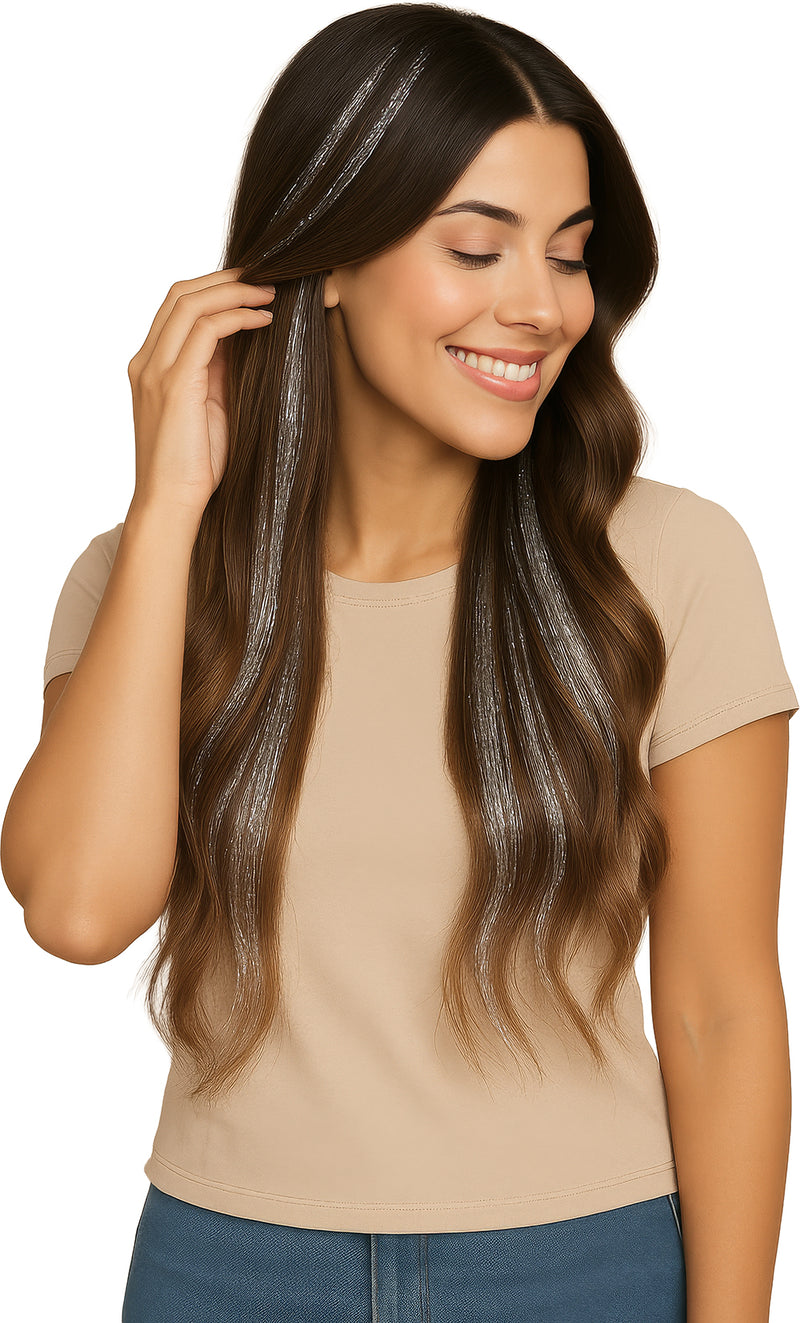 3 TINSEL HAIR EXTENSIONS 50 CM
