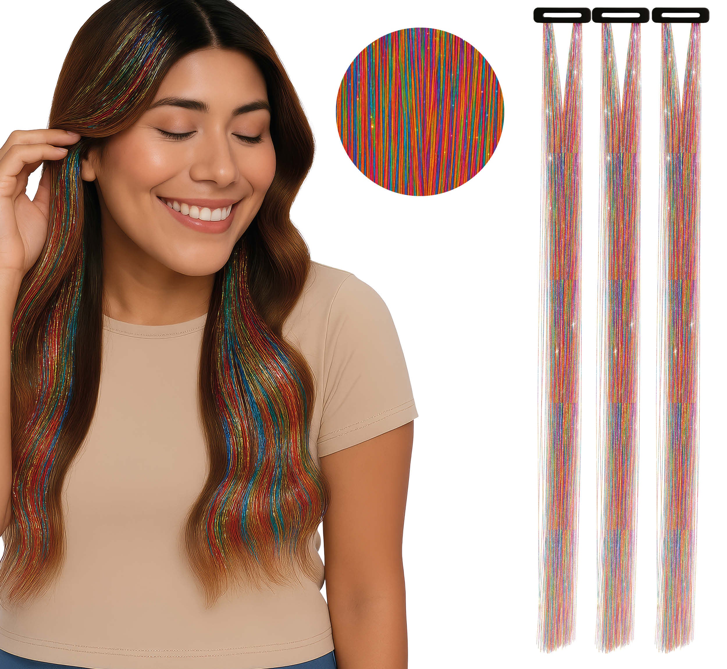 3 TINSEL HAIR EXTENSIONS 50 CM