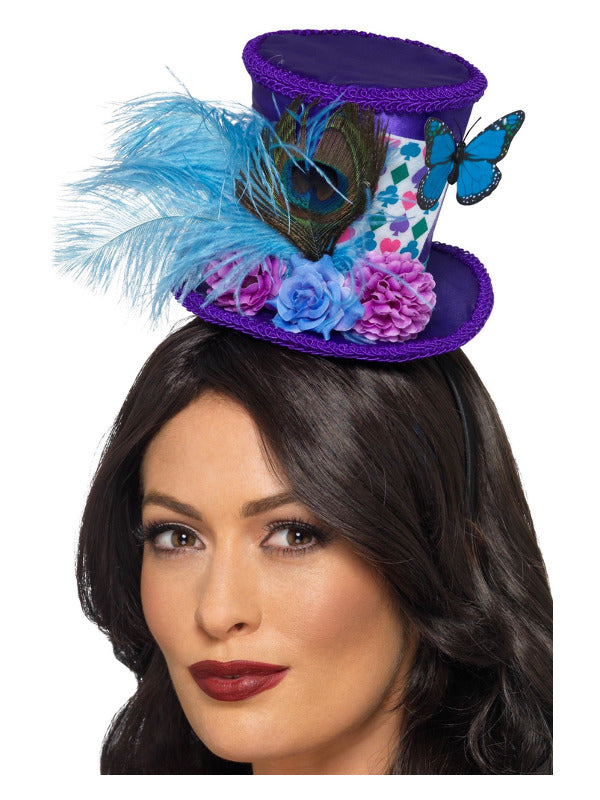 Mad Hatter Mini Feather Hat, Purple - 2