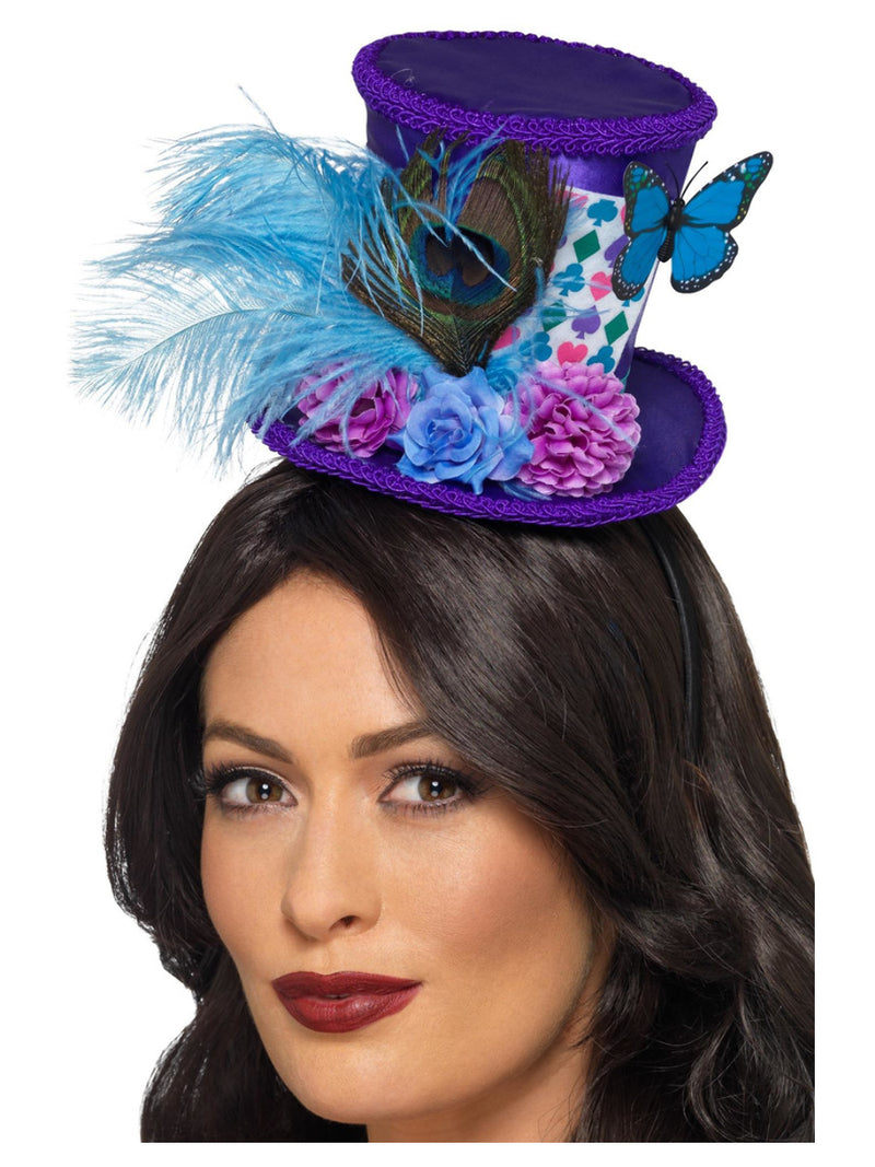 Mad Hatter Mini Feather Hat, Purple - 1