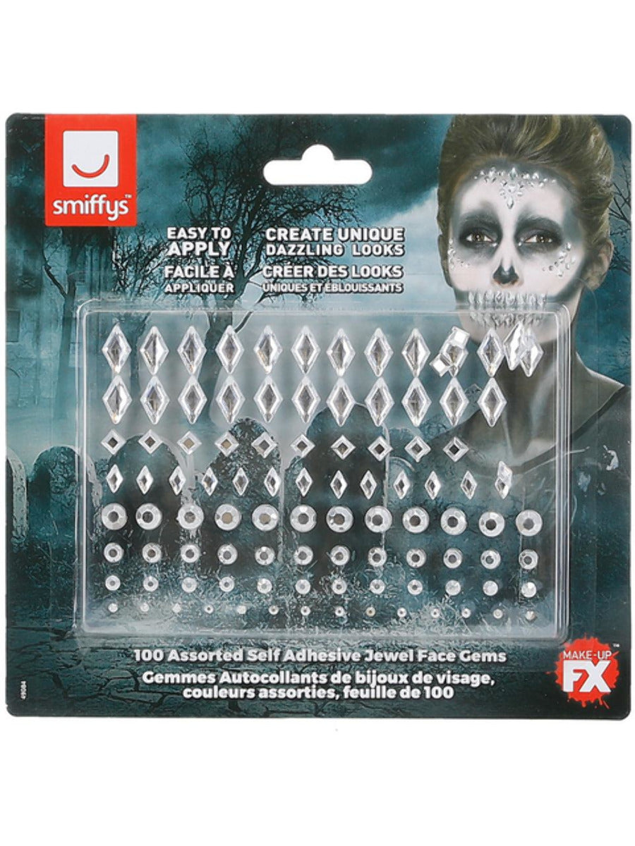 Smiffys Make-Up FX, Jewel Face Gems, Silver - 3