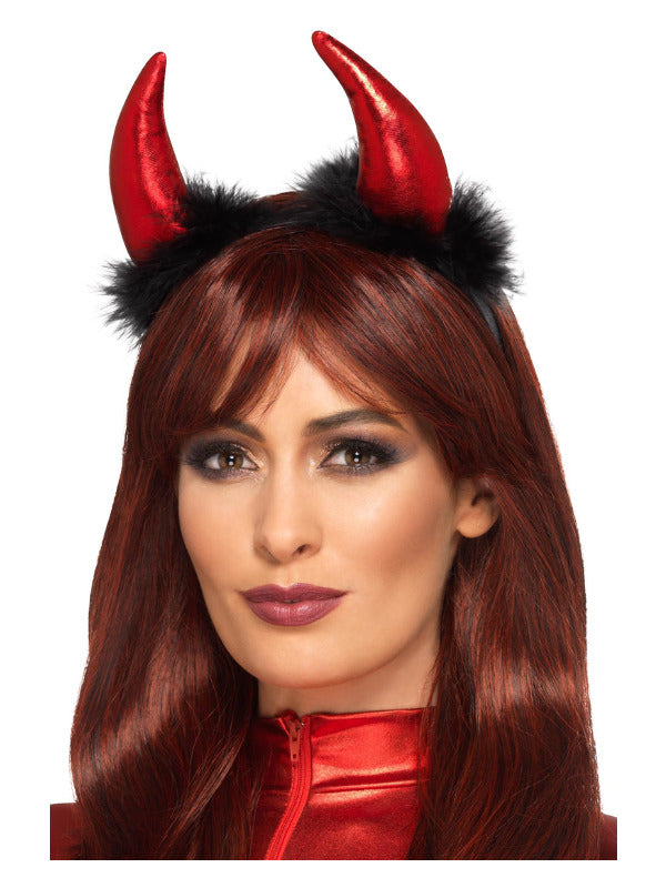 Metallic Devil Horn Headband, Red & Black - 2