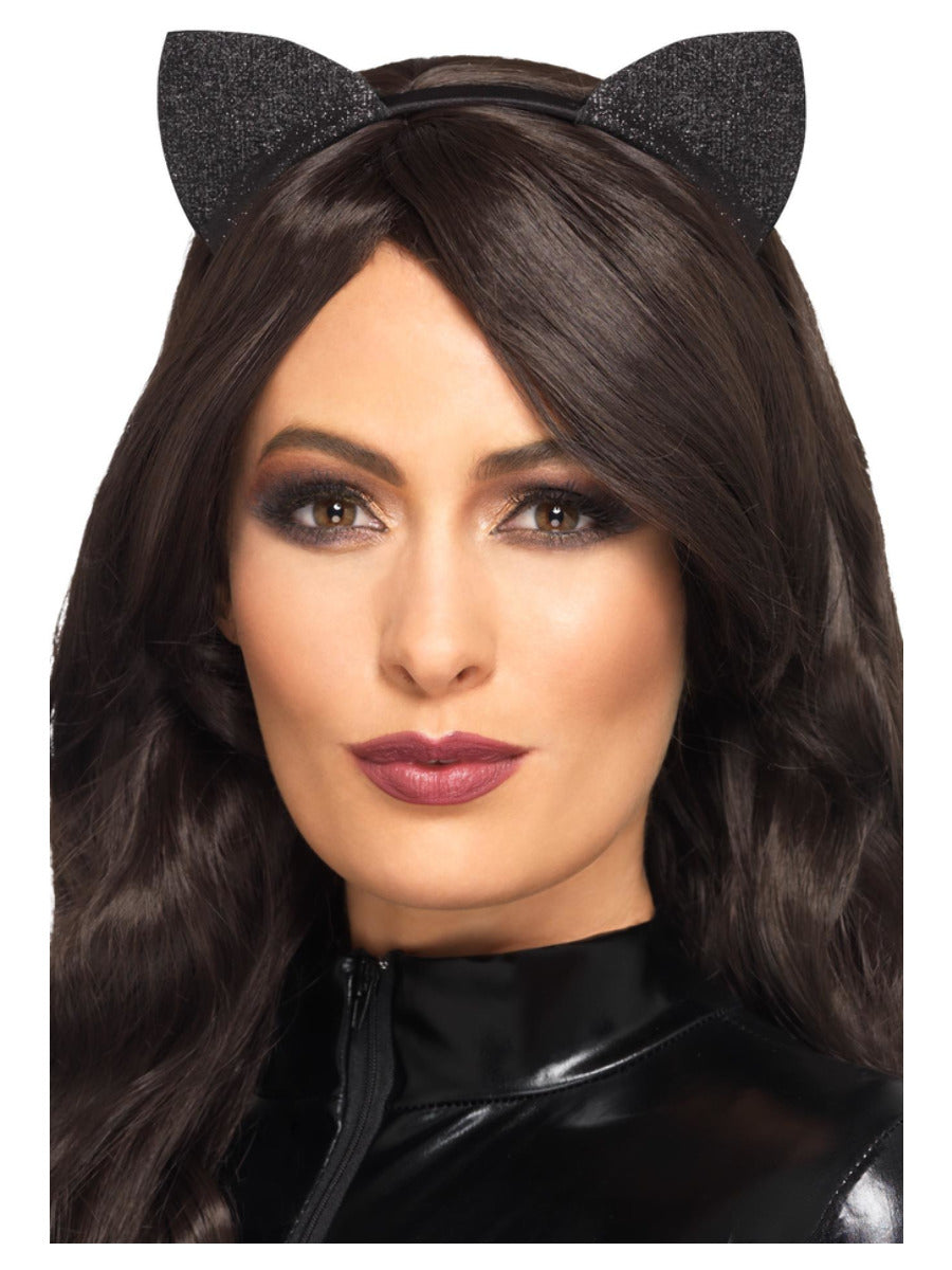 Glitter Vinyl Cat Ears, Black - 1