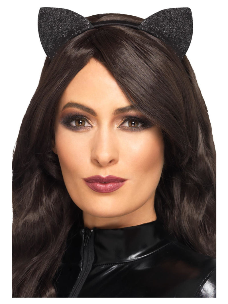 Glitter Vinyl Cat Ears, Black - 1