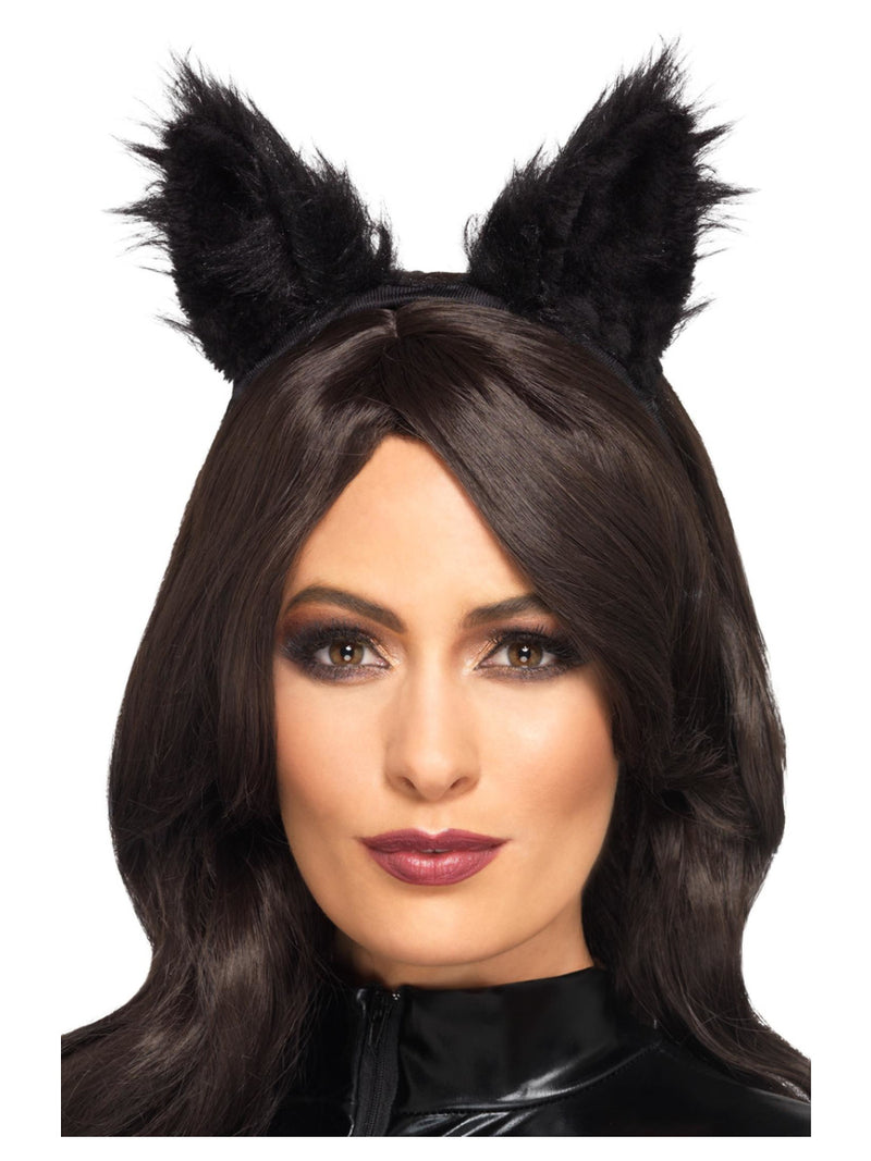 Long Pile Fur Cat Ears, Black - 1