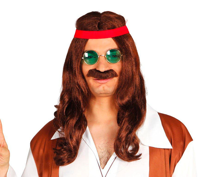HIPPY WIG WITH MOUSTACHE (BOX CONTAINER)