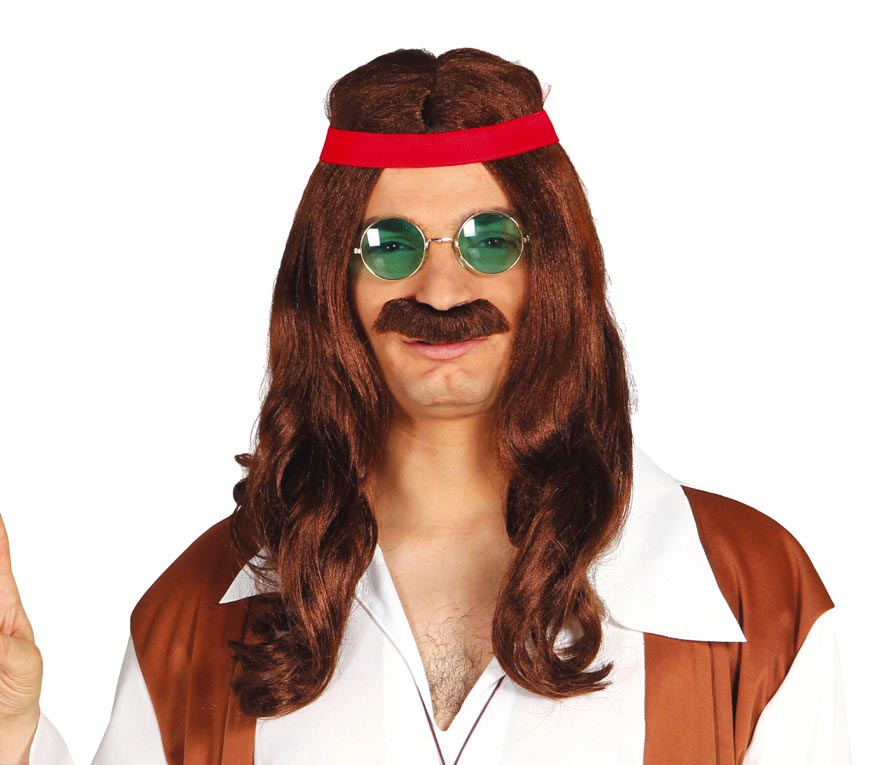 HIPPY WIG WITH MOUSTACHE (BOX CONTAINER)