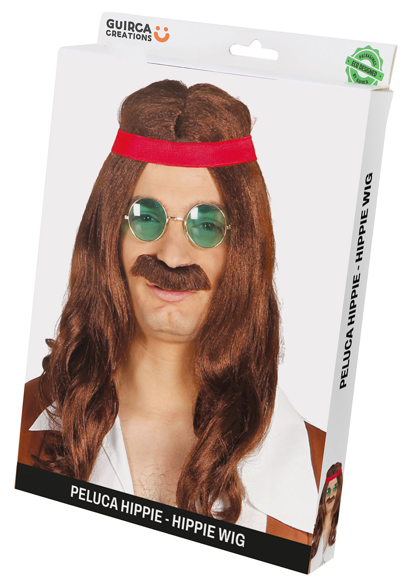 HIPPY WIG WITH MOUSTACHE (BOX CONTAINER)