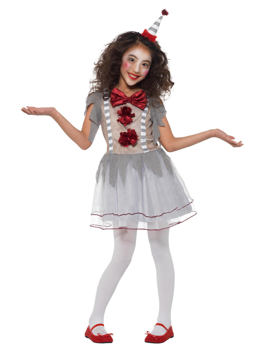 Vintage Clown Girl Costume, Grey & Red - 1