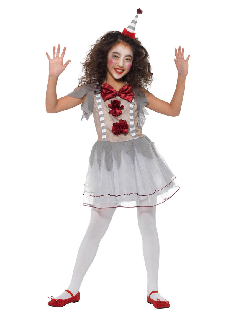 Vintage Clown Girl Costume, Grey & Red - 5