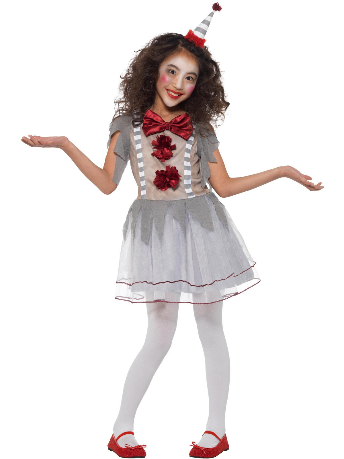 Vintage Clown Girl Costume, Grey & Red 1