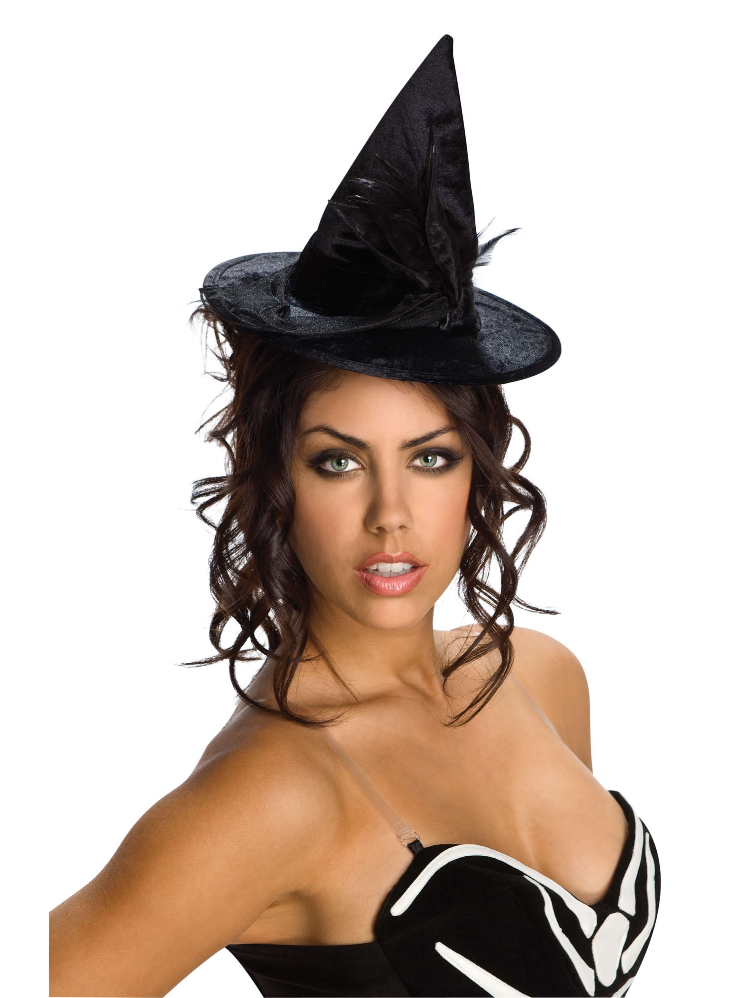 BLK MINI VELOUR WITCH HAT