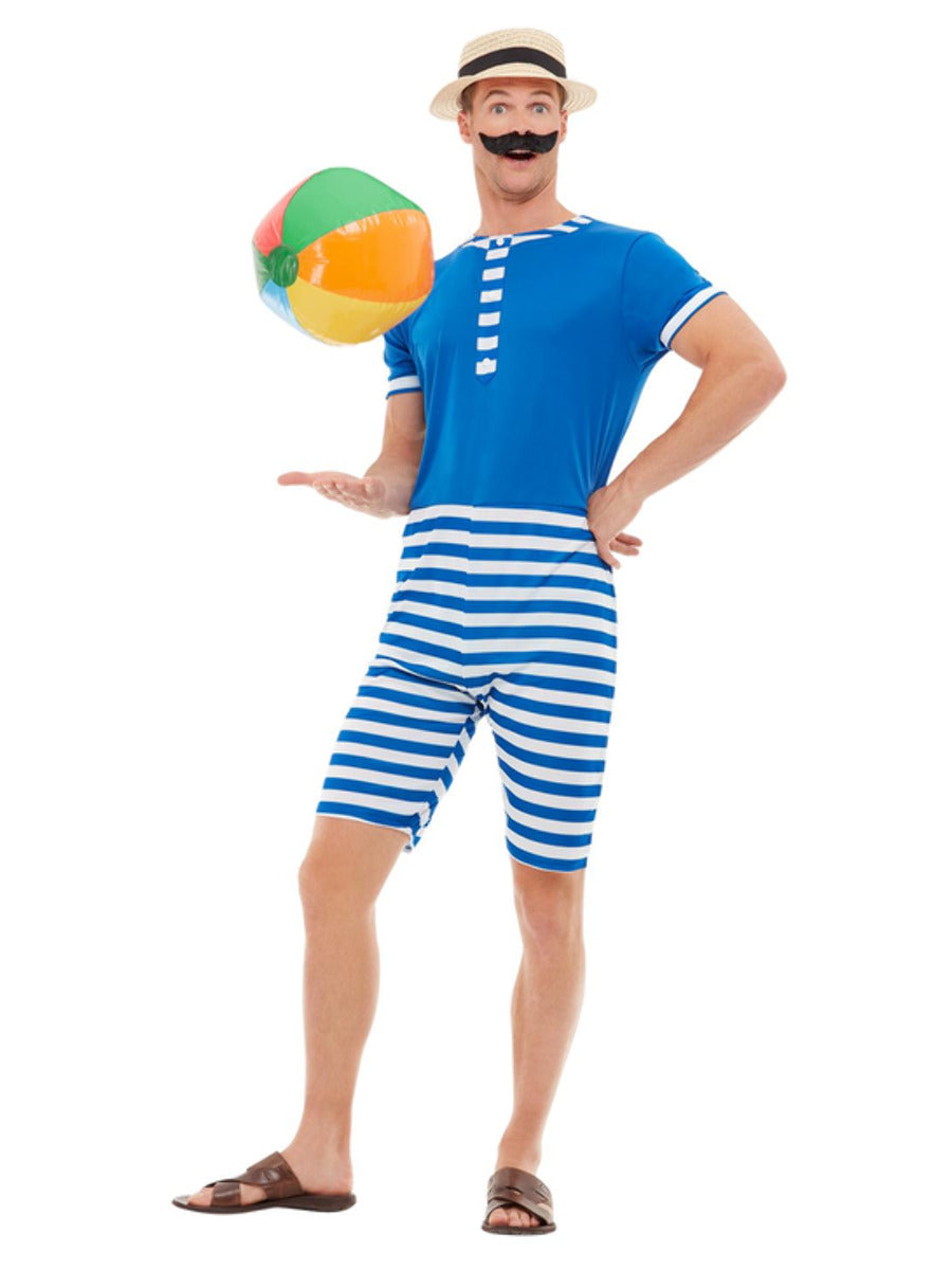 20s Bathing Suit Costume, Blue & White - 5