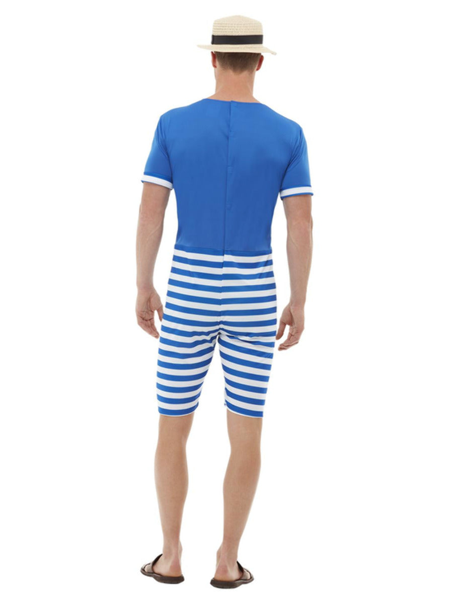 20s Bathing Suit Costume, Blue & White - 3
