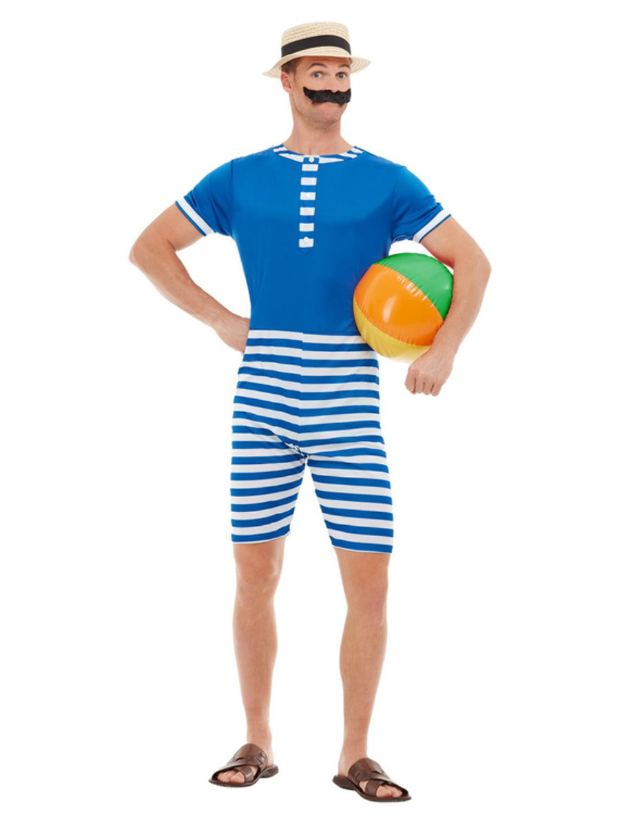 20s Bathing Suit Costume, Blue & White - 1