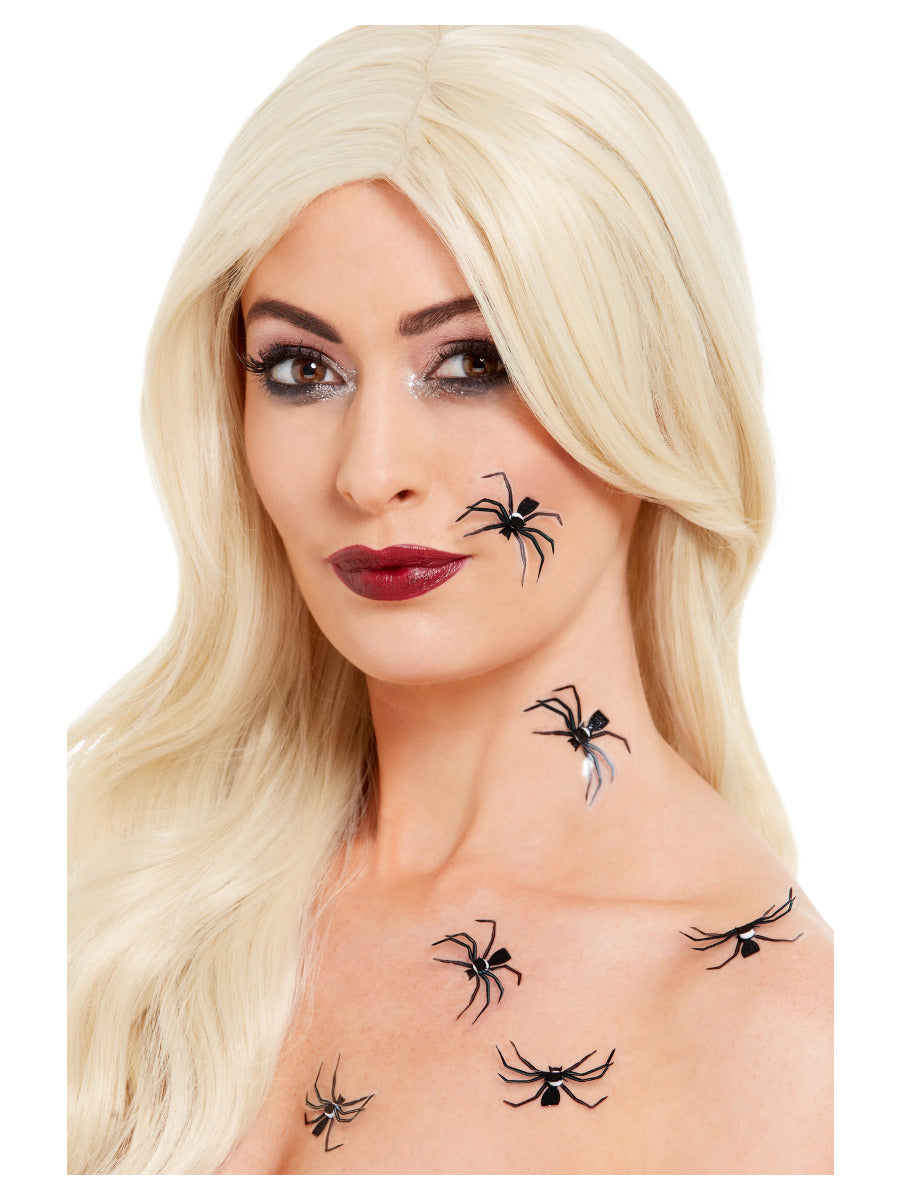 Smiffys Make-Up FX, 3D Spider Stickers, Black - 1