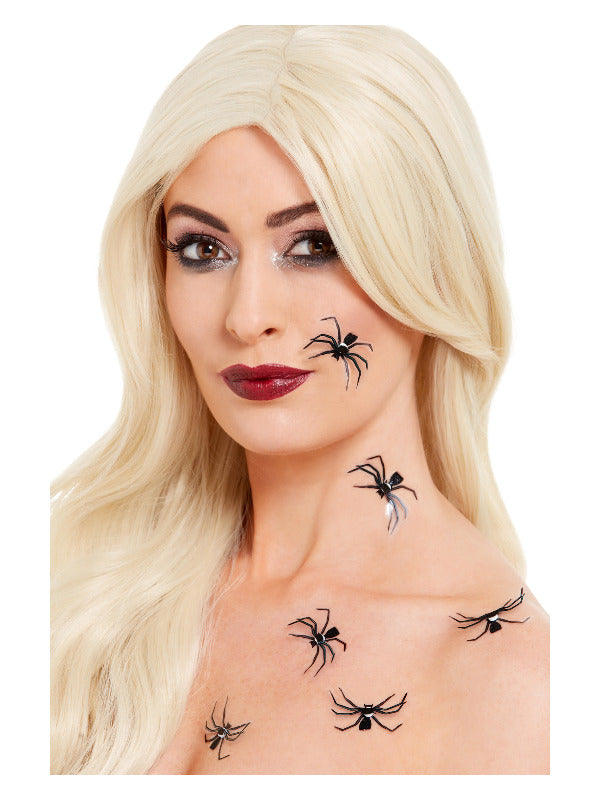 Smiffys Make-Up FX, 3D Spider Stickers, Black - 2