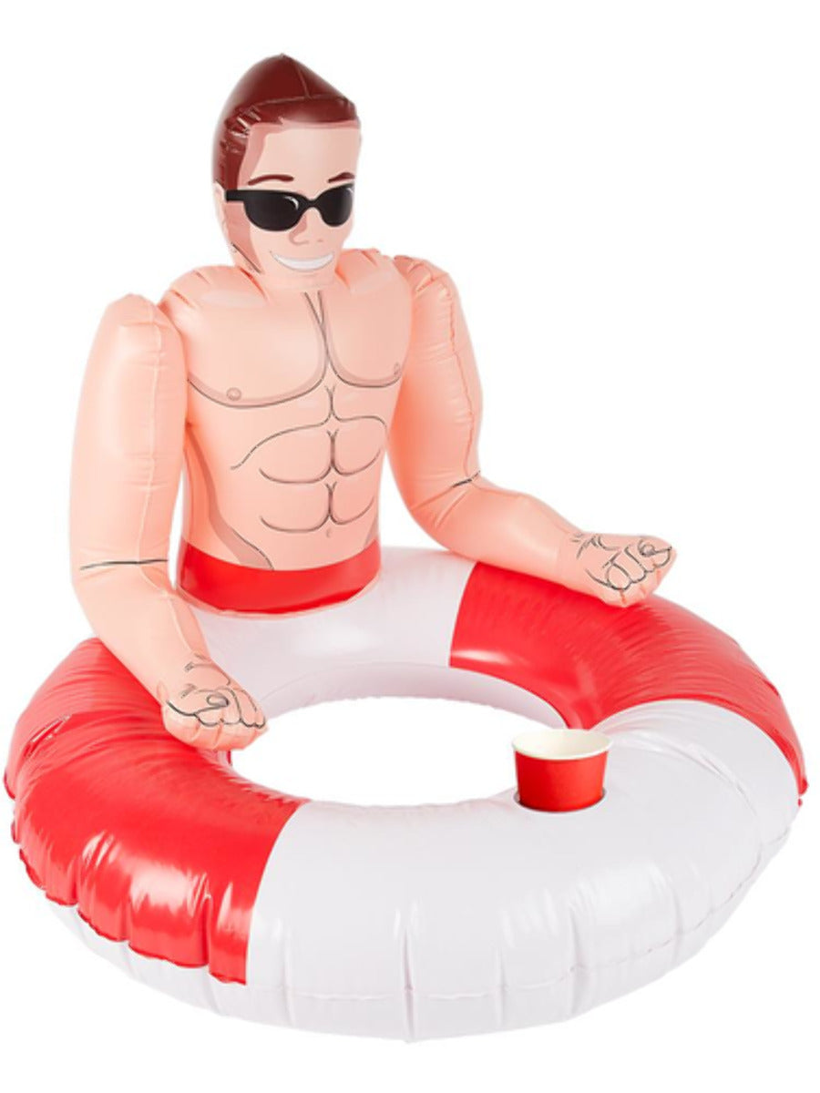 Inflatable Lifeguard Hunk Swim Ring, Red & White - 1