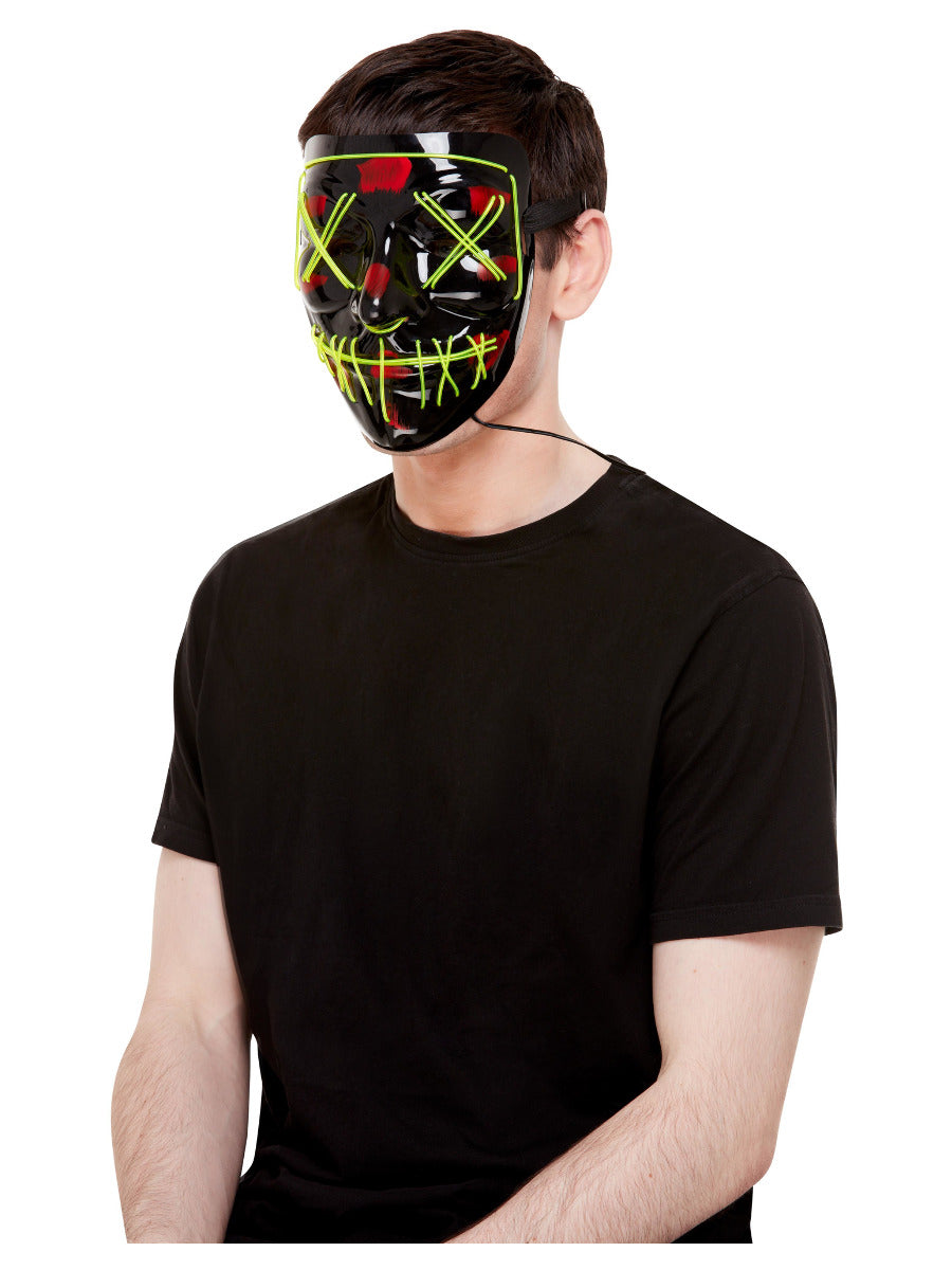 Stitch Face Mask, Green Neon Light Up, Black - 3