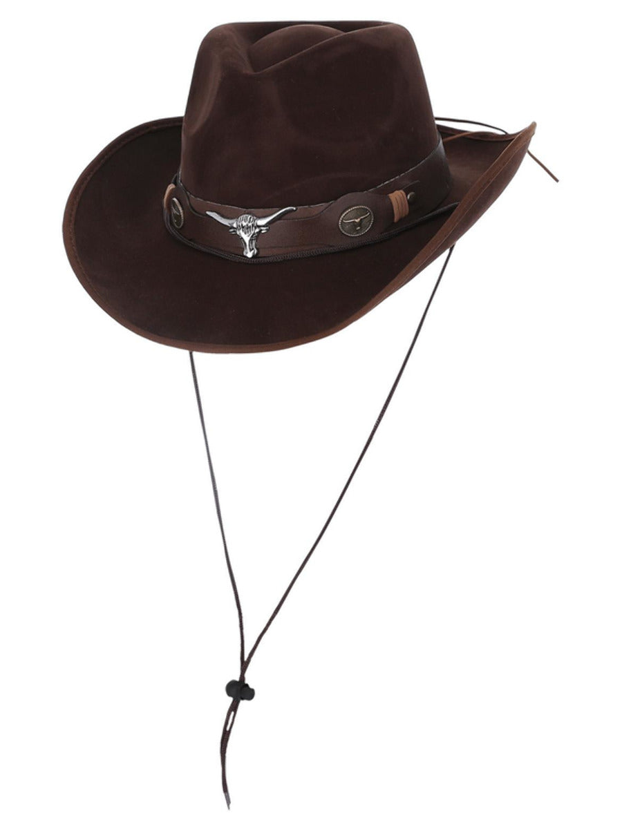 Brown Mock Leather Western Cowboy Hat - 1