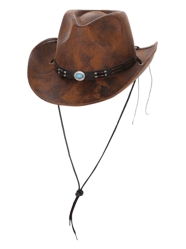 Tan Leather Look Western Cowboy Hat - 2