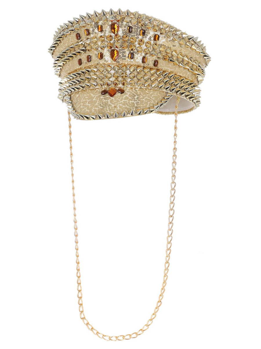 Fever Deluxe Sequin Studded Captains Hat, Gold - 1