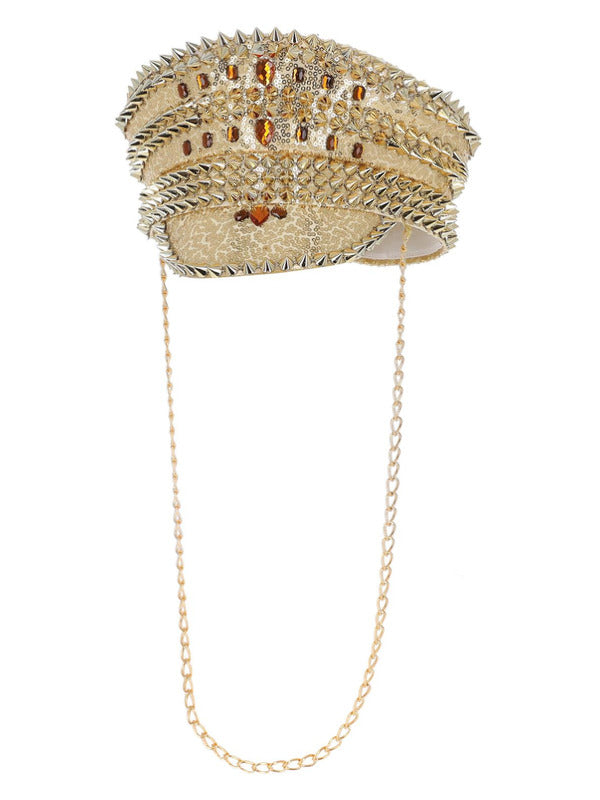 Fever Deluxe Sequin Studded Captains Hat, Gold - 2