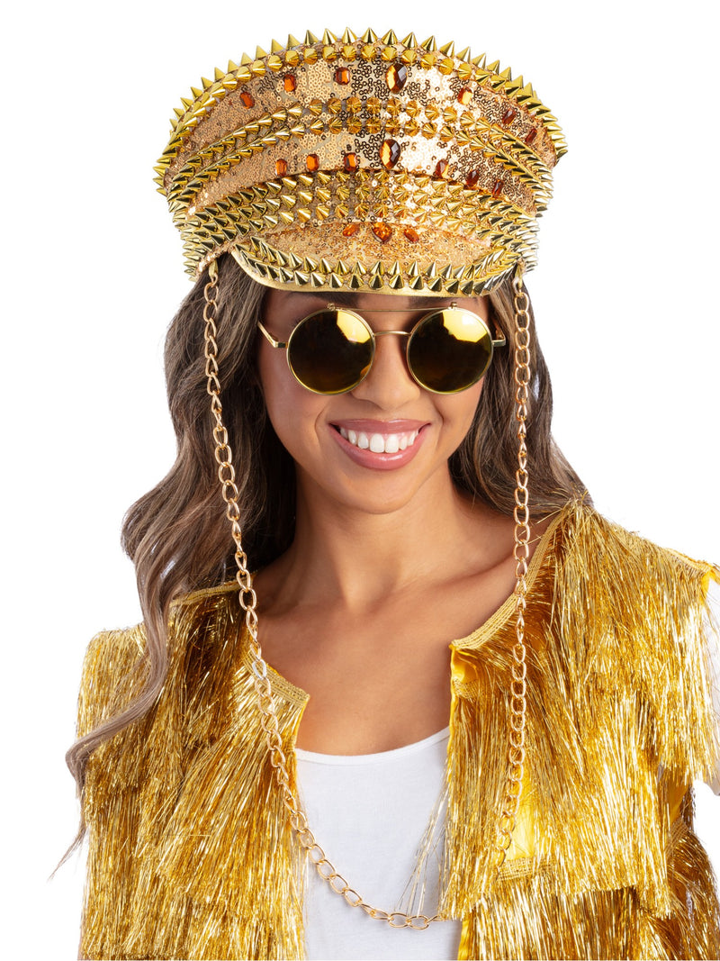 Fever Deluxe Sequin Studded Captains Hat, Gold 1