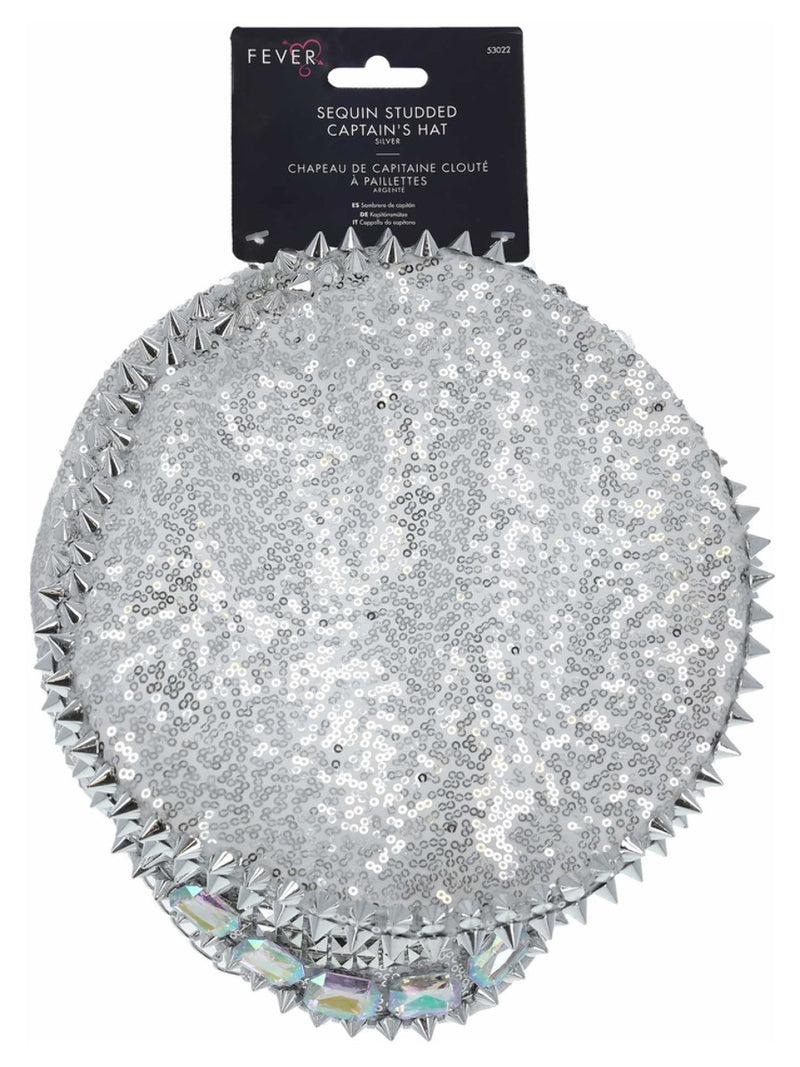 Fever Deluxe Sequin Studded Captains Hat, Silver - 3