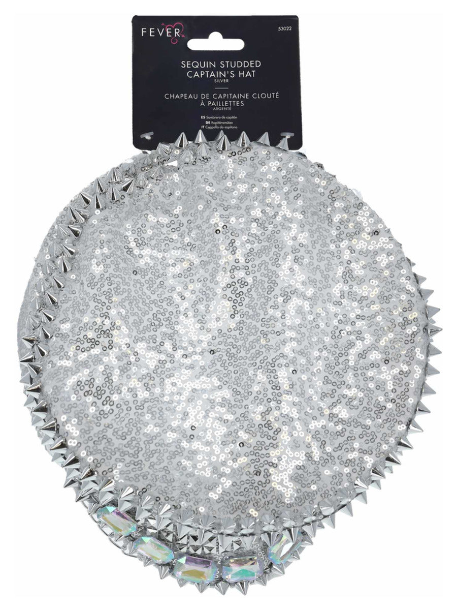 Fever Deluxe Sequin Studded Captains Hat, Silver - 3