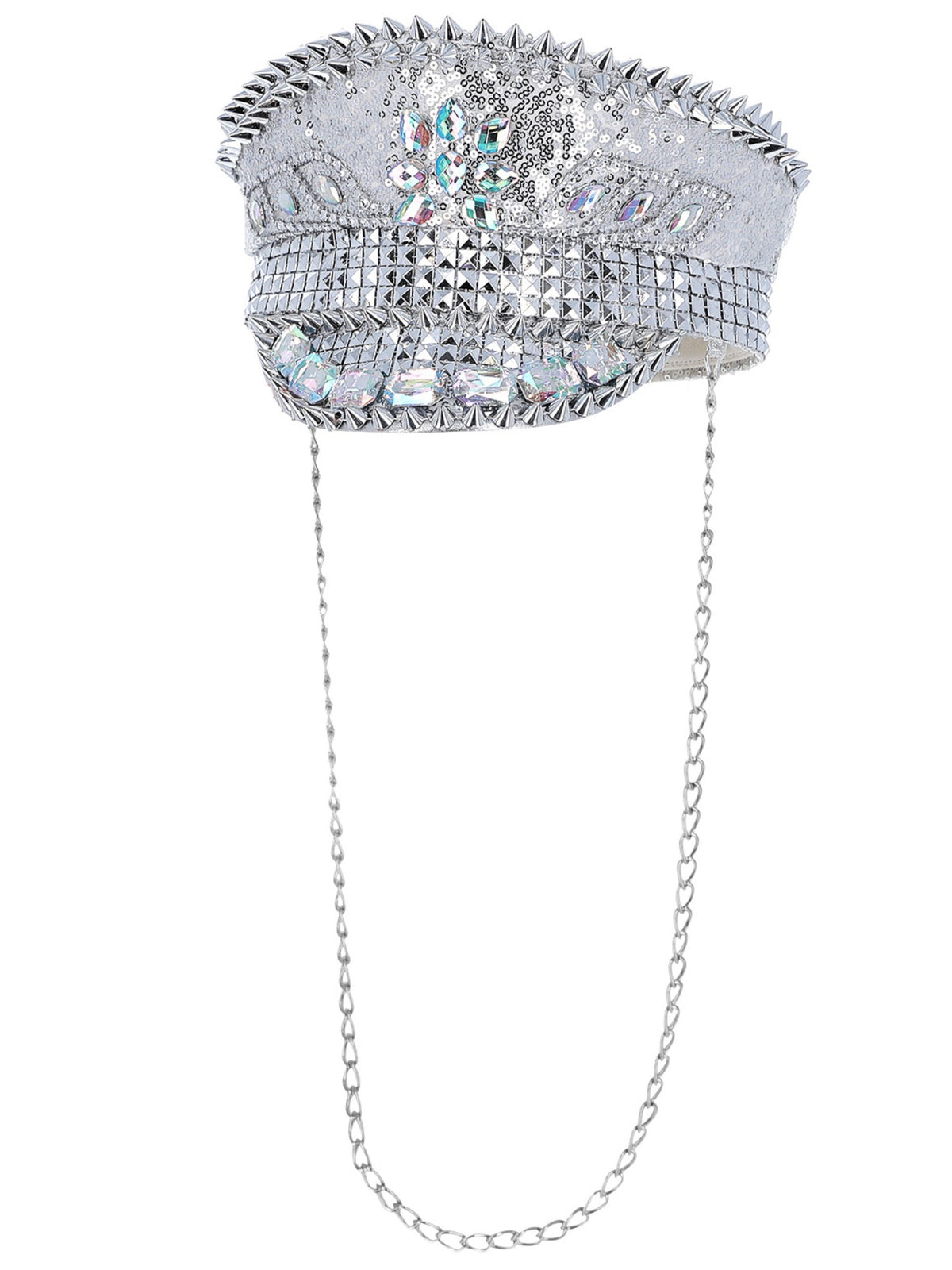 Fever Deluxe Sequin Studded Captains Hat, Silver 2