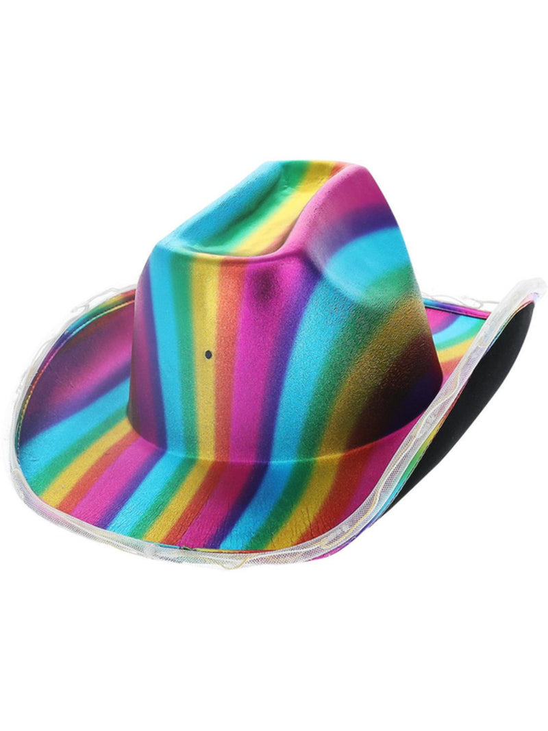 LED Light Up Metallic Cowboy Hat, Rainbow - 1