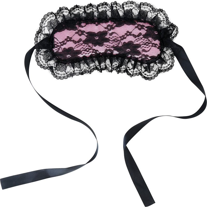 PINK MASK WITH BLACK LACE