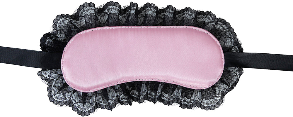 PINK MASK WITH BLACK LACE