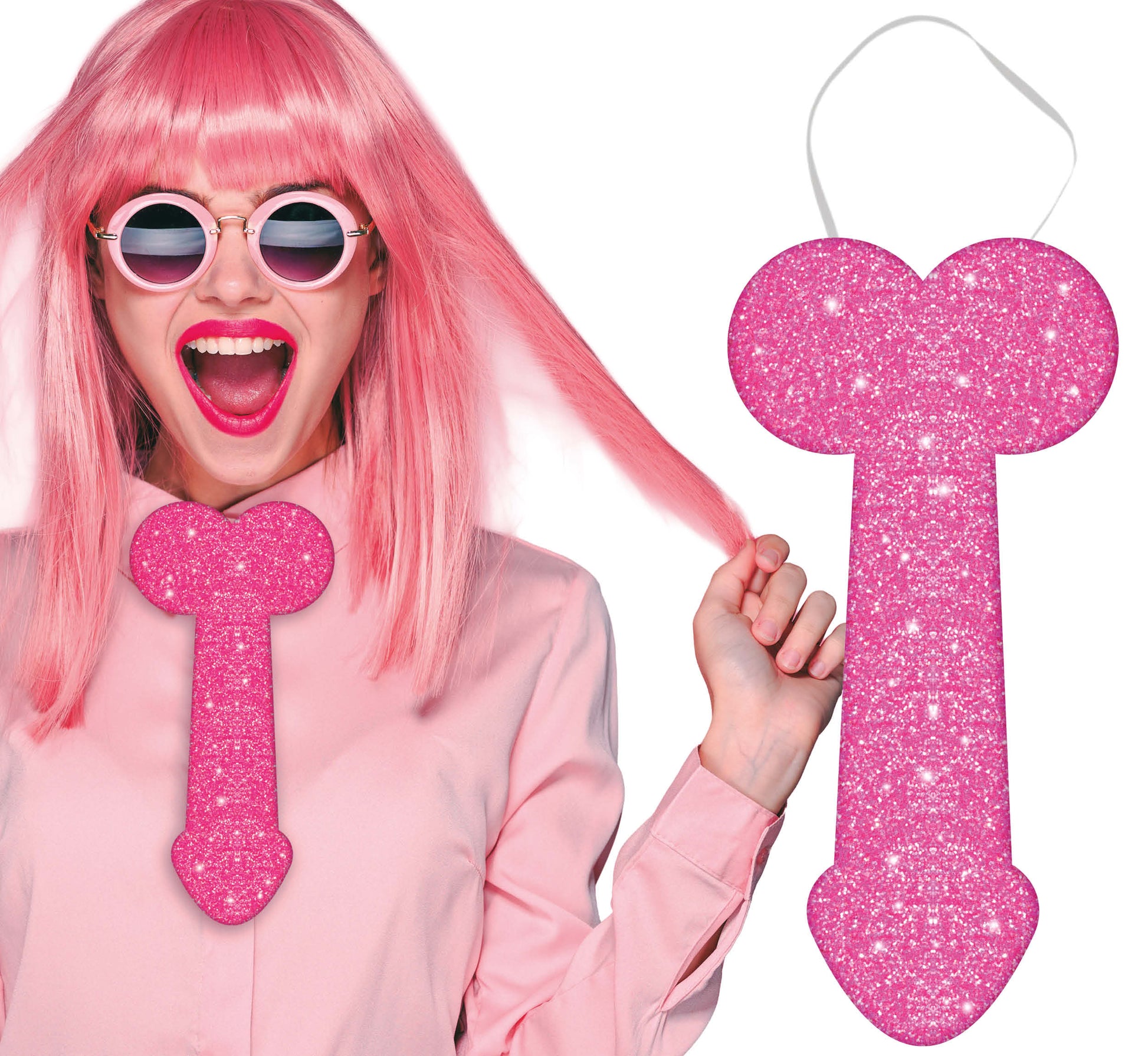 PENIS TIE WITH GLITTER EFFECT 30 CM, ADULT