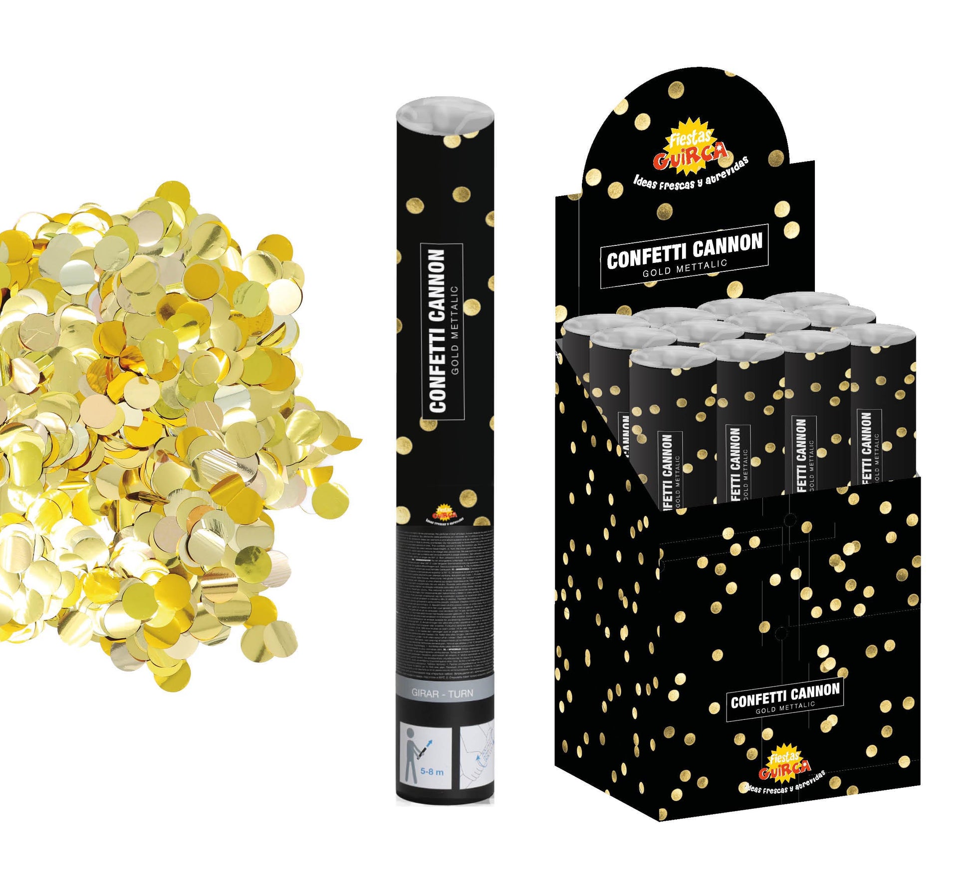 GOLD METALLIC CONFETTI CANNON, 40 CM
