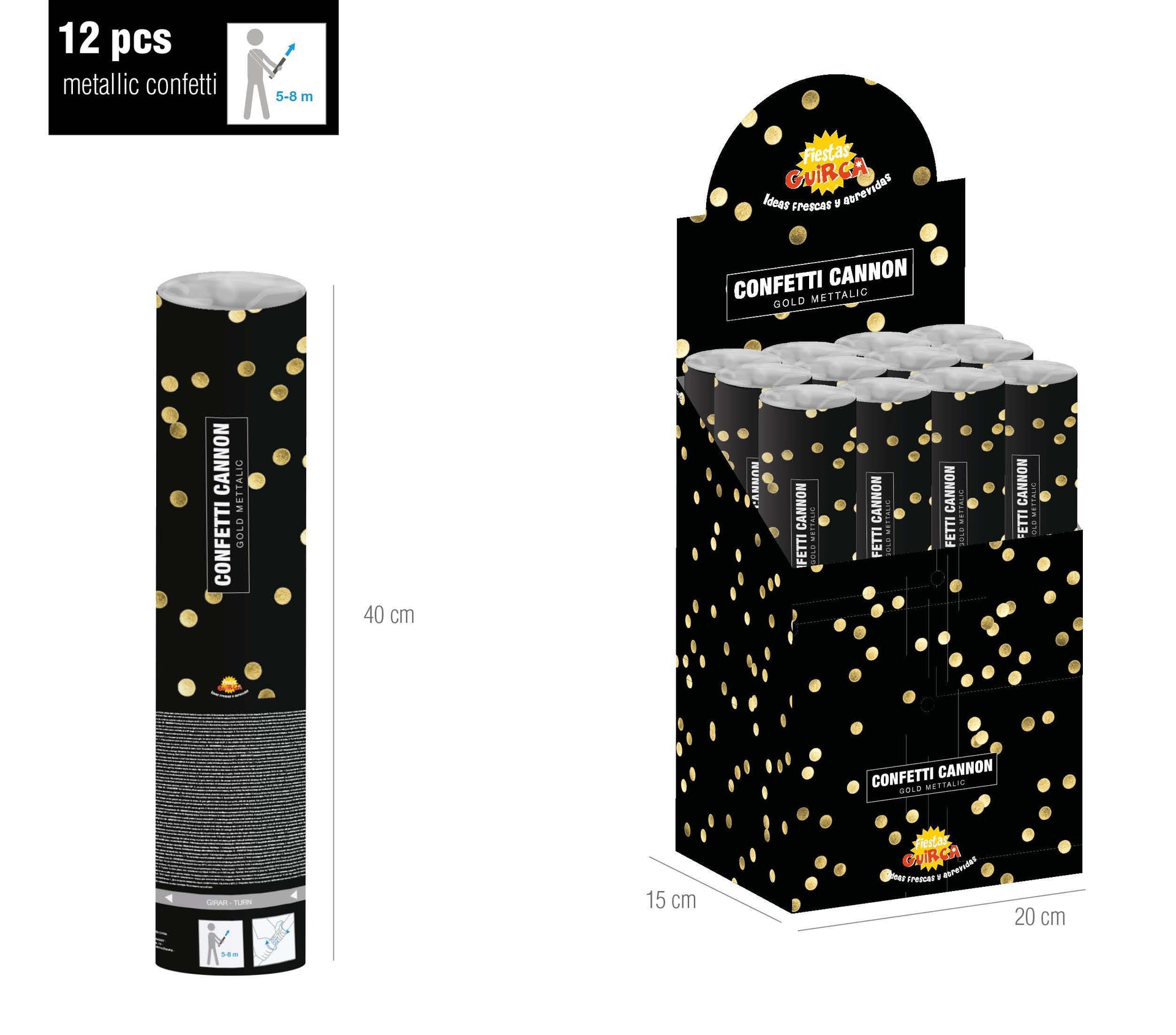 GOLD METALLIC CONFETTI CANNON, 40 CM