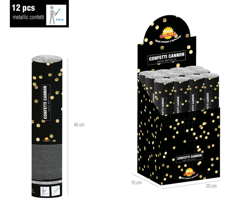 GOLD METALLIC CONFETTI CANNON, 40 CM
