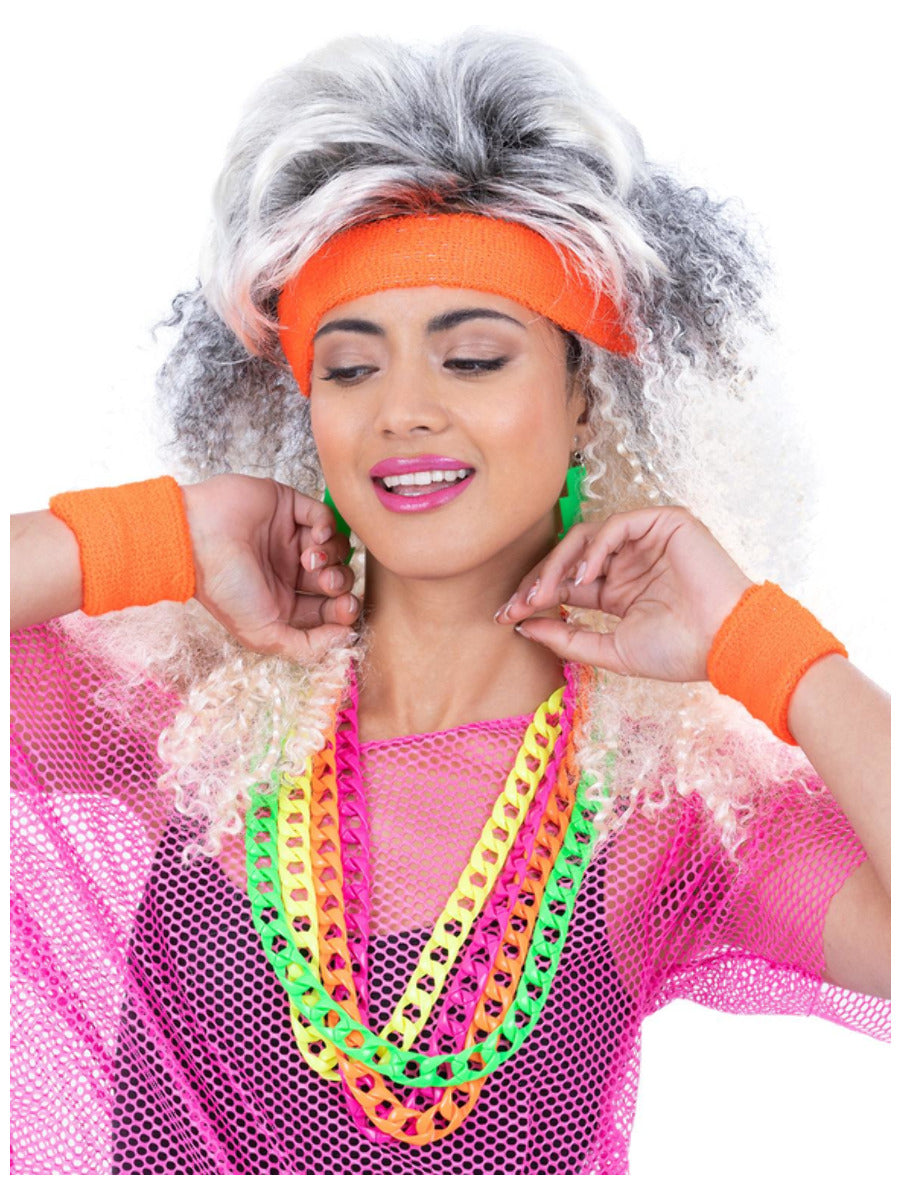 80s Neon Sweatbands, Orange - 1