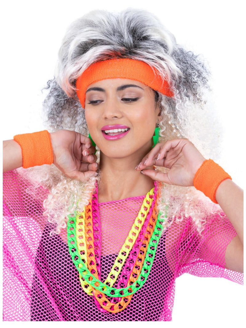 80s Neon Sweatbands, Orange - 1