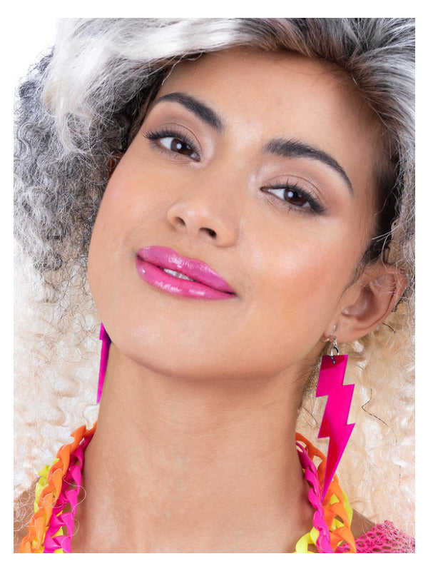 80s Neon Lightning Bolt Earrings, Pink - 2